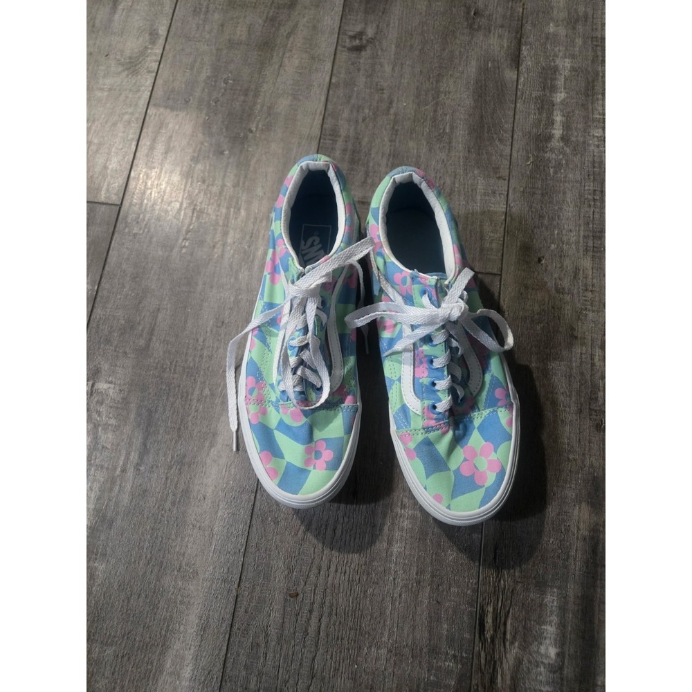 VANS Old Skool Stackform Women's Blue Green Floral Retro Platform Sneakers Sz7.5